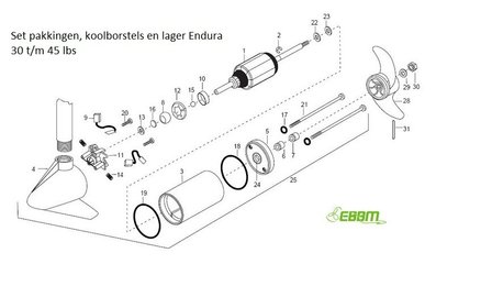 Set pakkingen, koolborstels en lager Endura 30 t/m 45