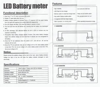 Batterij indicator, inbouw 48V +/-/c